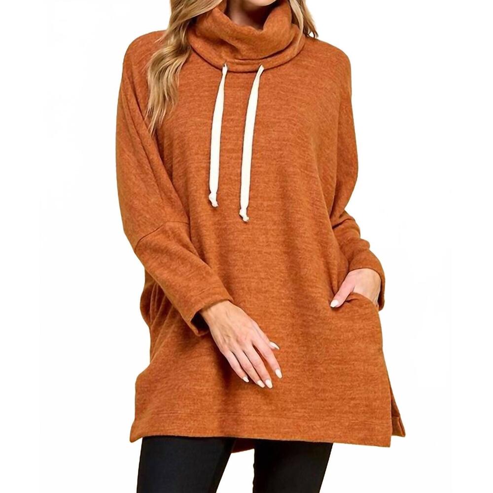 NEW SHOPIN LA turtleneck longline pullover top - plus in rust
